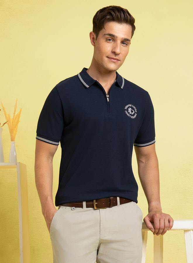 Dennis Lingo Men's Navy Pique Solid Pattern Regular Fit T-Shirt  - Image 2