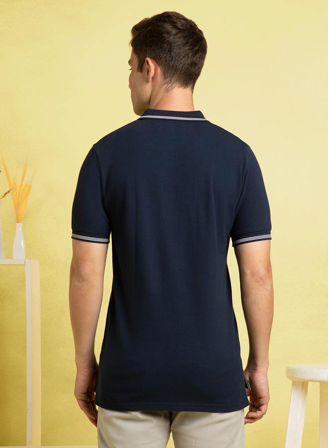 Dennis Lingo Men's Navy Pique Solid Pattern Regular Fit T-Shirt  - Image 5
