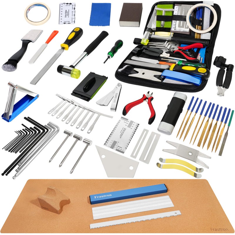 Frautron Guitar Repairing Maintenance Tool Kit, Complete Pro Guitar Setup Kit Luthier Repair Tools with Guitar Work Mat and Neck Rest Support Cradle for Guitar Workstation Musician Enthusiast Guitarist - Image 1