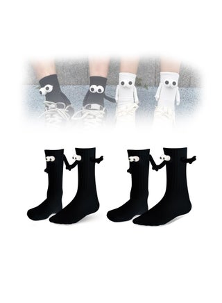 Couple Holding Hands Socks, Unisex Mid Tube Magnetic Hand Socks, Funny Matching Socks for Couples, Cute Hand-in-Hand Design, Mid-Tube Style (Set of 2 in Black)