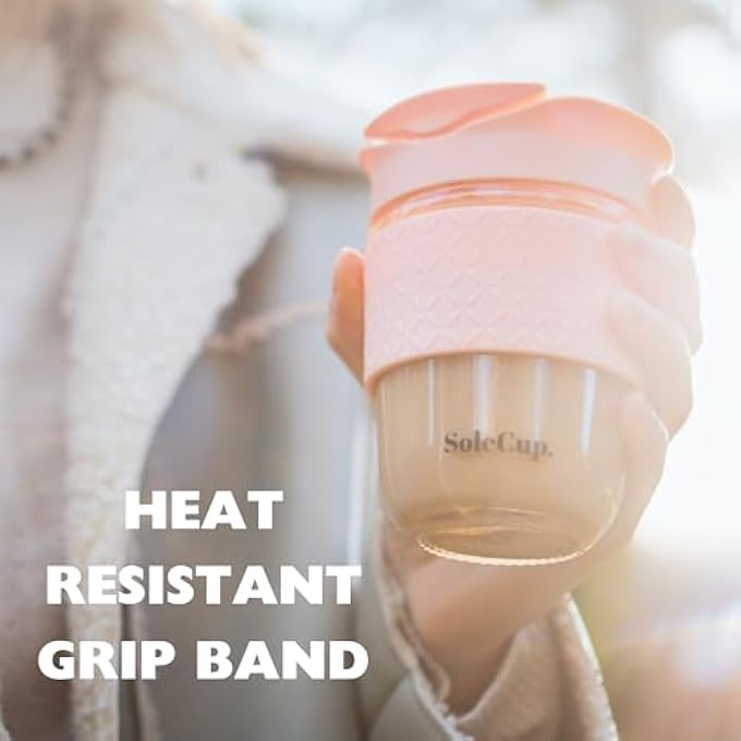 SoleCup. Travel Mug Loose Tea Infuser  Detachable Tea Strainer With Spillproof Lid  BpaFree Reusable Glass Travel Coffee Cup With Silicone Band Pink - Image 4