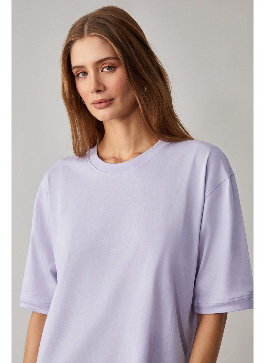 Jemmy Women's 100% Organic Cotton Relaxed Fit Slit Round Neck Lilac T-Shirt - pzsku/Z8AEF1B033E1F0E950D04Z/45/_/1741624133/d1b212c3-13e5-4f69-b904-c0a957bbf196