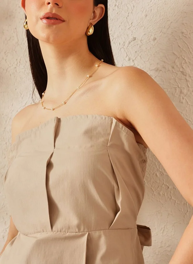 STREET 9 Beige Off-Shoulder Cotton Peplum Top for Women