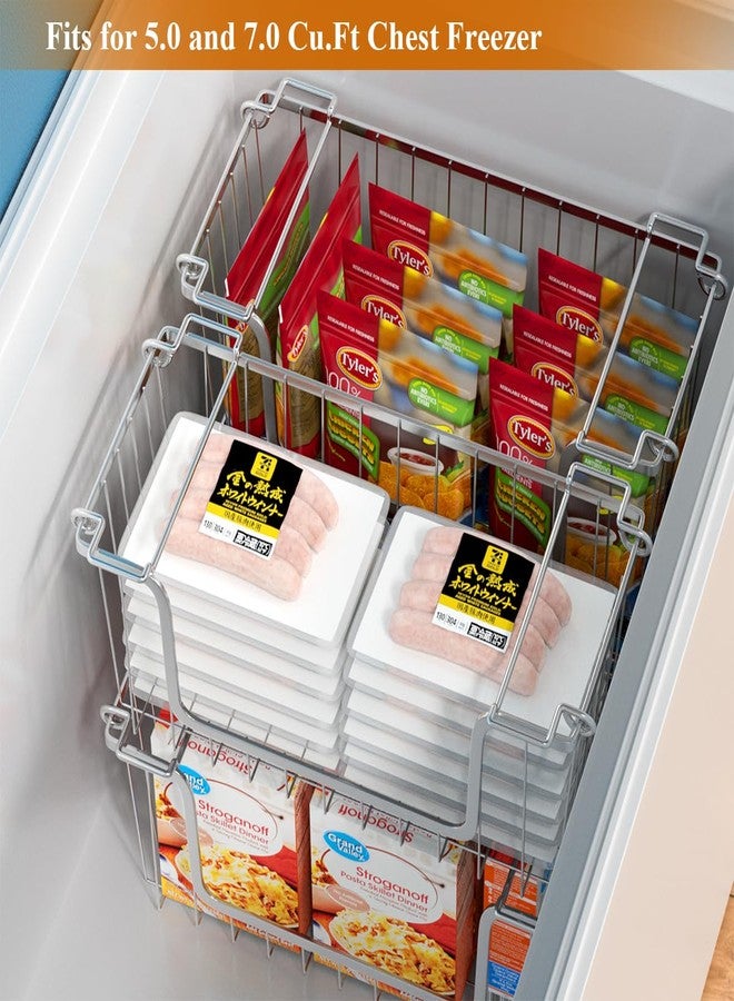 Orgneas Stacking Freezer Organizer Bins for 5.0Cu.Ft Chest Freezer, Small Stackable Chest Freezer Baskets Metal Wire Kitchen Pantry Storage Open Front Deep Freezer Bins with Foldable Handles, Set of 4 - Image 2