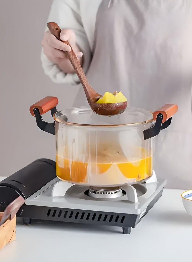 2.5L - Glass Saucepan with Lid and Double Wooden Handle, Heat-Resistant Glass Stovetop Clear Cooktop Safe for Pasta Noodle, Soup, Food Making or Heating  - Image 4