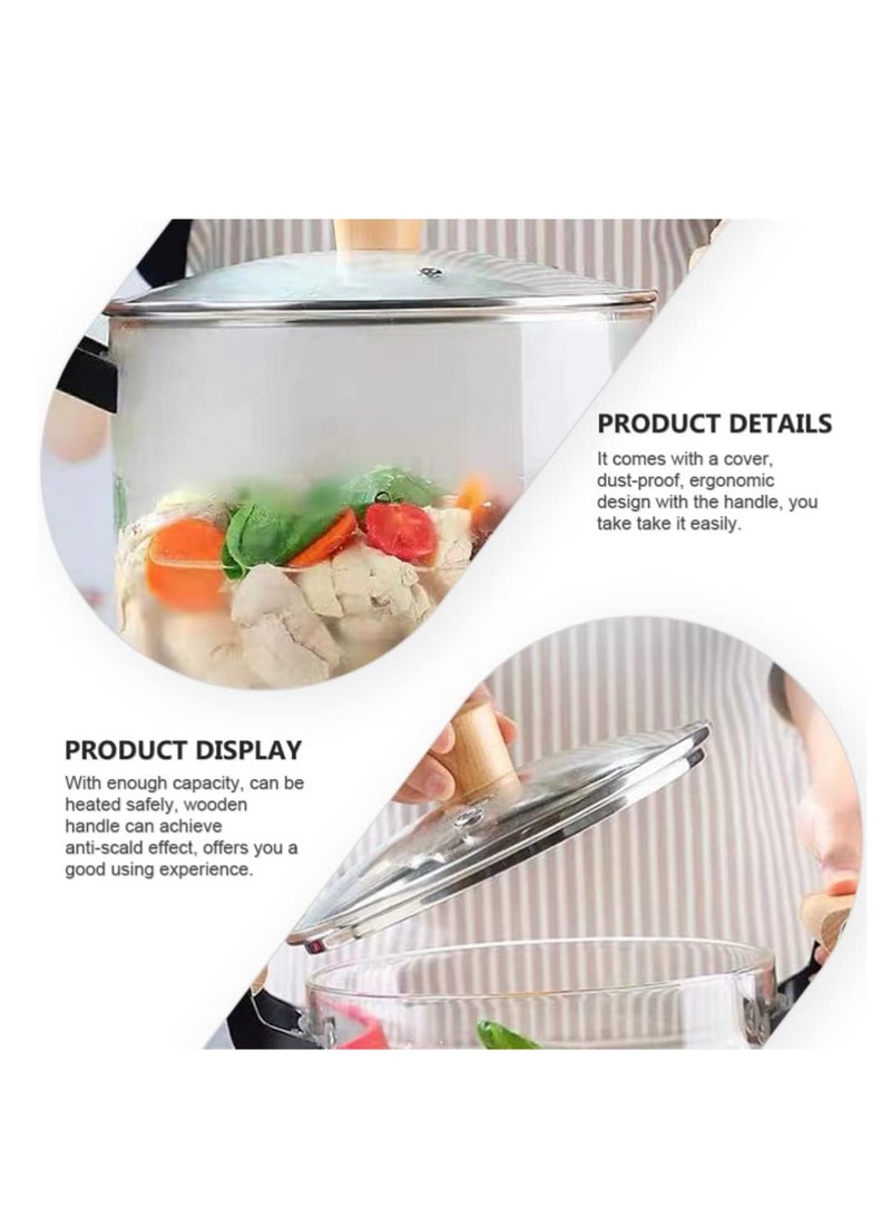 2.5L - Glass Saucepan with Lid and Double Wooden Handle, Heat-Resistant Glass Stovetop Clear Cooktop Safe for Pasta Noodle, Soup, Food Making or Heating  - Image 5