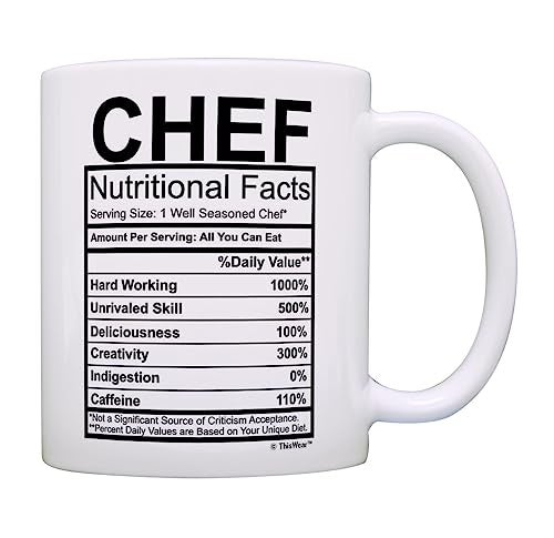 ThisWear Chef Gifts Chef Nutritional Facts Label Gag Gift Gift 11oz Ceramic Coffee Mug with Handle White