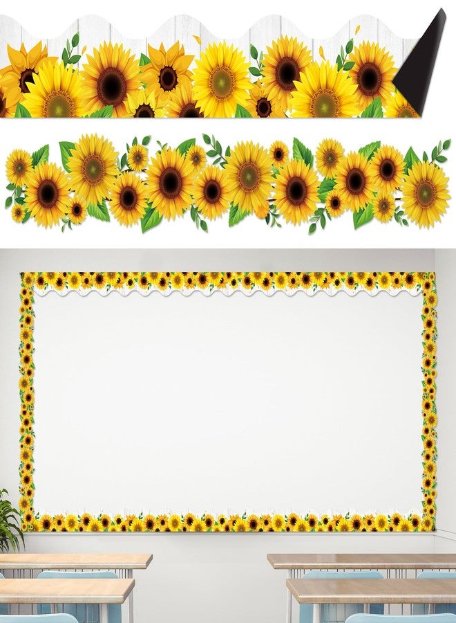 Capoda 24 Pcs Magnetic Borders for Classroom Whiteboard Summer Sunflower Bulletin Board Border Rustic Farmhouse White Wood Magnetic Strips Trim Decorations for Back to School Decor, 11.8 x 1.97 Inches - Image 1