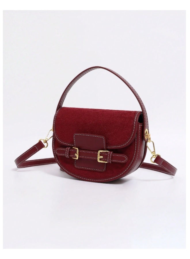 ANUM BY MUNA Luxurious Full Suede-Look Saddle Bag - Classic Crossbody with Contrast Stitching Detail (New 2025 Model) - Image 2