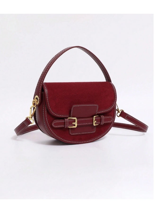 ANUM BY MUNA Luxurious Full Suede-Look Saddle Bag - Classic Crossbody with Contrast Stitching Detail (New 2025 Model) - Image 1