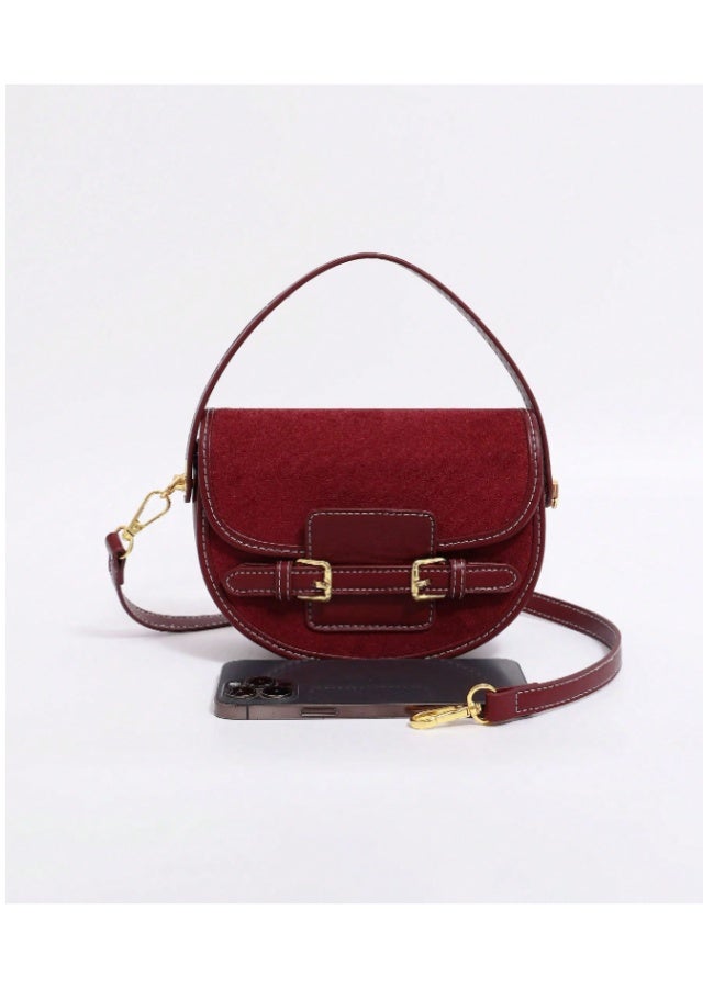 ANUM BY MUNA Luxurious Full Suede-Look Saddle Bag - Classic Crossbody with Contrast Stitching Detail (New 2025 Model) - Image 4