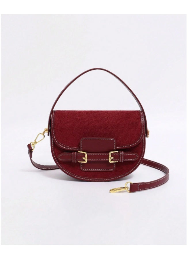 ANUM BY MUNA Luxurious Full Suede-Look Saddle Bag - Classic Crossbody with Contrast Stitching Detail (New 2025 Model) - Image 3