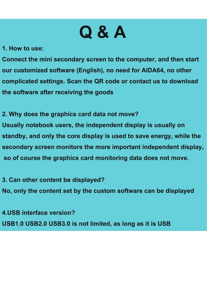 English Version Computer Temp Monitor, Pc Temperature Display, PC Sensor Panel for PC ARGB Computer Case, IPS USB Mini Secondary Screen, PC CPU RAM HDD Data Monitor