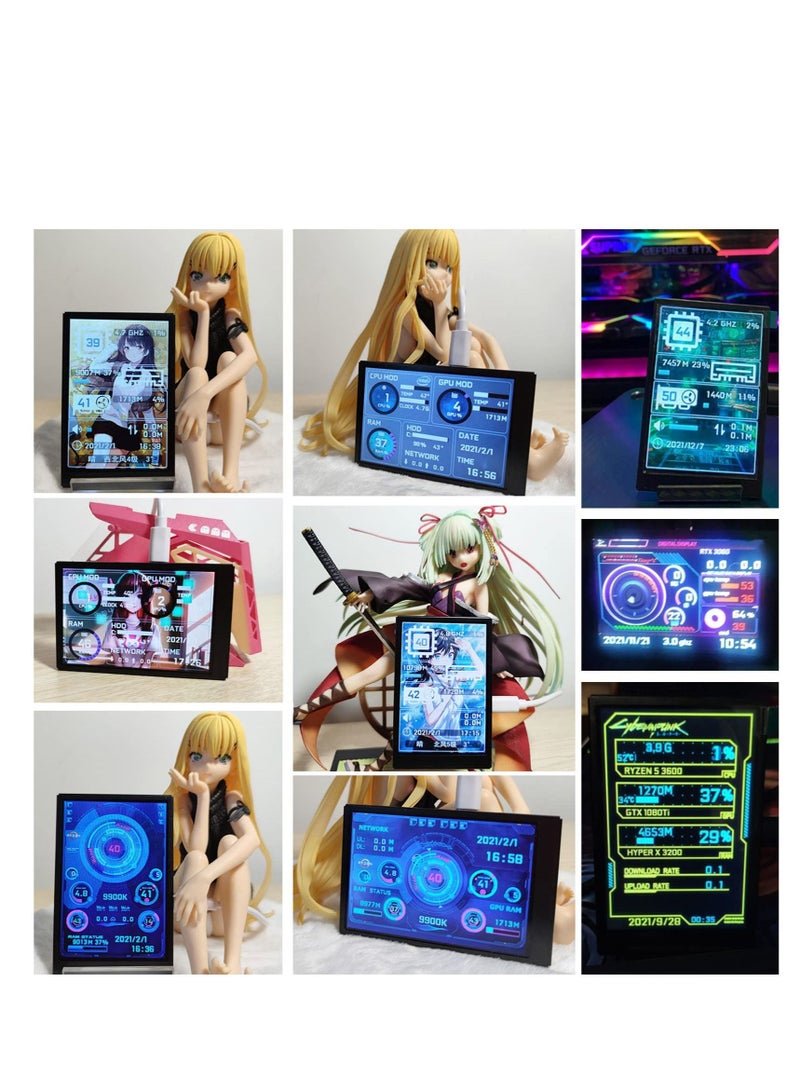 English Version Computer Temp Monitor, Pc Temperature Display, PC Sensor Panel for PC ARGB Computer Case, IPS USB Mini Secondary Screen, PC CPU RAM HDD Data Monitor