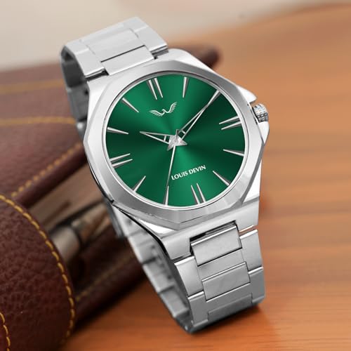 LOUIS DEVIN Stainless Steel Chain Analog Wrist Watch for Men (Green Dial) | LD-G071-GRN-CH - Image 2
