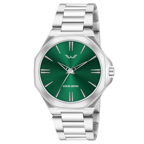 LOUIS DEVIN Stainless Steel Chain Analog Wrist Watch for Men (Green Dial) | LD-G071-GRN-CH - Image 1