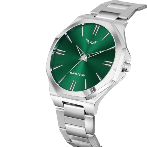 LOUIS DEVIN Stainless Steel Chain Analog Wrist Watch for Men (Green Dial) | LD-G071-GRN-CH - Image 3