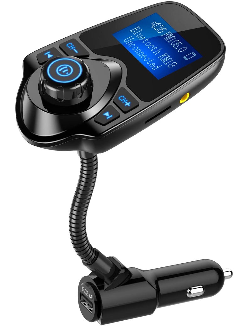 Nulaxy Car Bluetooth FM Transmitter [2024 Upgraded], 1.44" Display Flexible Gooseneck, Handsfree Call Wireless Music Stereo Audio Player Radio Adapter Car Kit USB Phone Charger, TF SD Card AUX-KM18 - Image 1