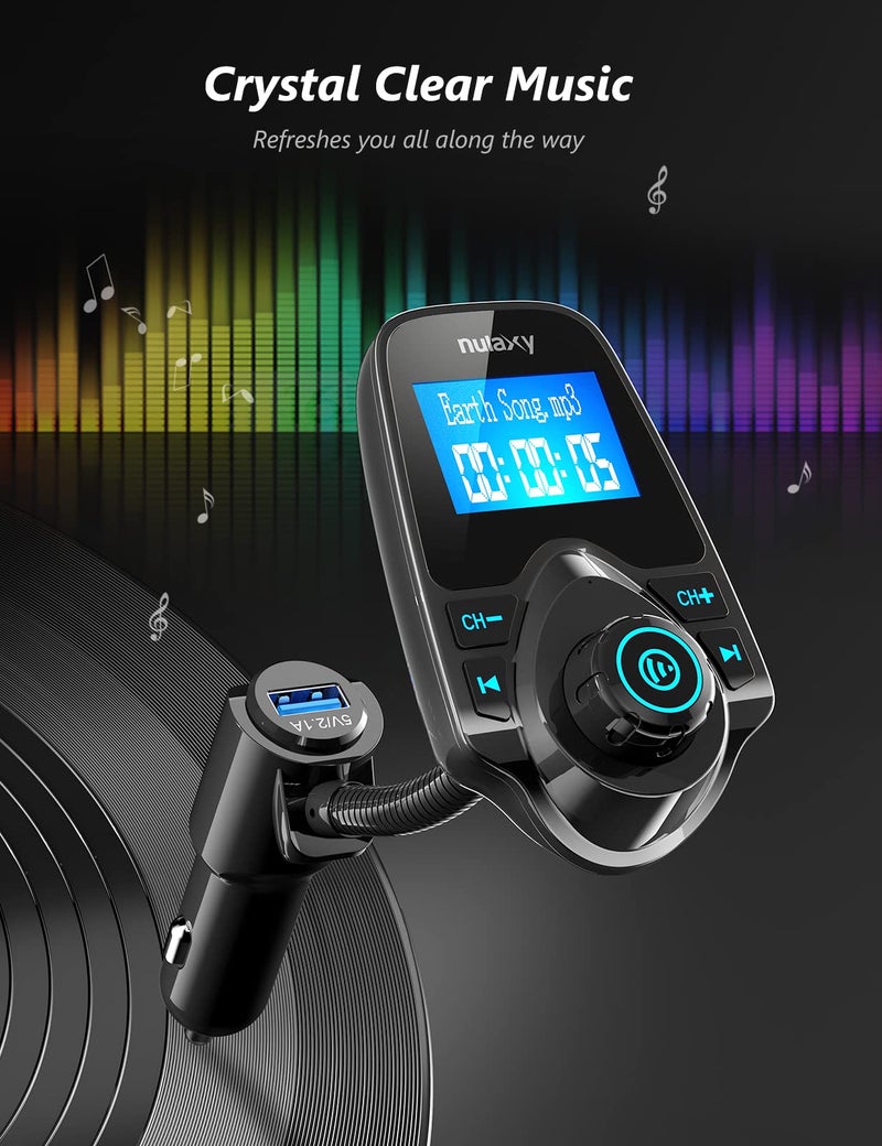 Nulaxy Car Bluetooth FM Transmitter [2024 Upgraded], 1.44" Display Flexible Gooseneck, Handsfree Call Wireless Music Stereo Audio Player Radio Adapter Car Kit USB Phone Charger, TF SD Card AUX-KM18 - Image 5