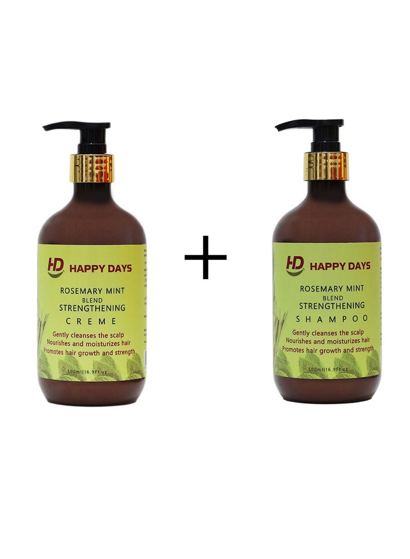 HAPPY DAYS Rosemary Mint Blend Strengthening Creme & Rosemary Mint Blend Strengthening Shampoo - Image 1