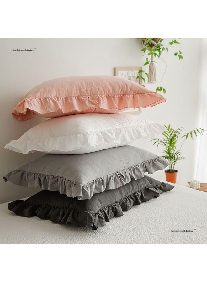 Xinjiang Cotton Pure Cotton Washed Cotton Pillowcase Pair Of Pure Cotton Pure Color Japanese Style Unprinted Style Mix And Match Single One Pair-Color:??lotus Pink Ruffles??+gifts-Specifications:??48*74 (one Pair Of Pillowcases)??+gifts  - Image 2