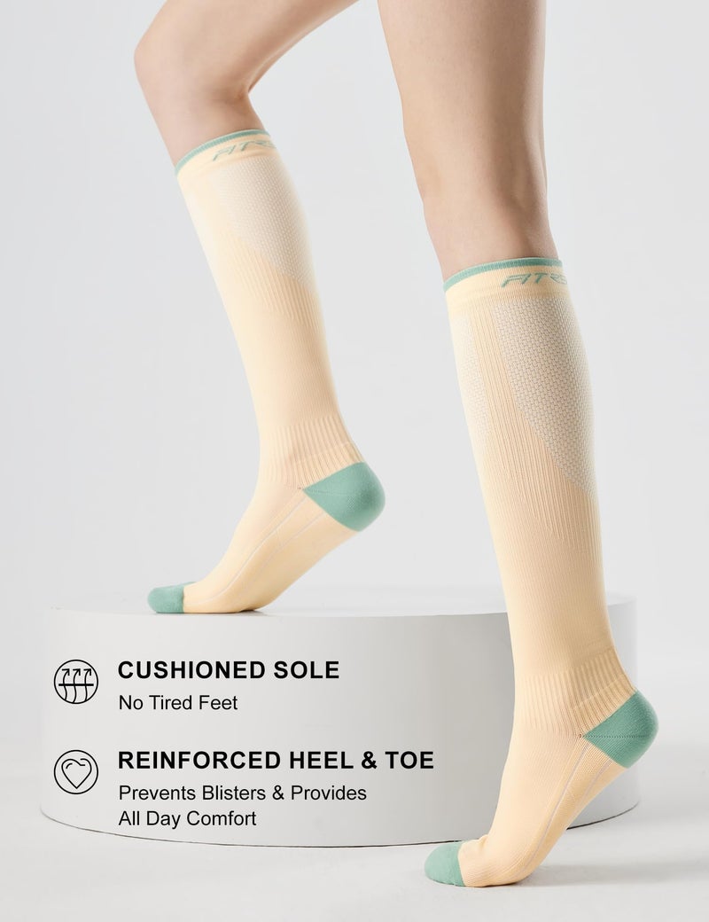 FITRELL 3 Pairs Compression Socks for Women and Men 20-30mmHg - Support for Travel, Running, Nurse, Knee High, Calming Nude/Beige S/M - Image 5
