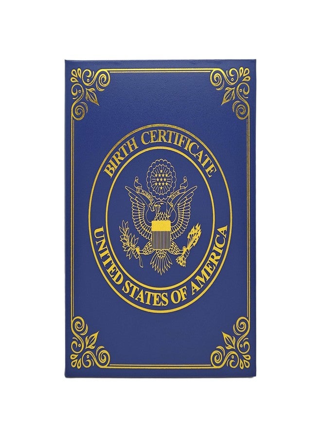 إيه أس في بي شوب حافظة شهادة ميلاد أمريكية - غطاء أنيق باللون الأزرق الداكن مع شعار نسر من رقائق الذهب | هدية تذكارية وهدية للمواليد الجدد للجنسين - Image 1