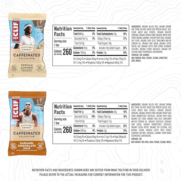 CLIF BAR Caffeinated Collection - Energy Protein Bars - Caramel Chocolate Chip and Vanilla Almond - Variety Pack - Made with Organic Oats - Energy Bars - Non-GMO - (10 Pack) - Image 2