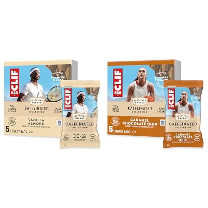CLIF BAR Caffeinated Collection - Energy Protein Bars - Caramel Chocolate Chip and Vanilla Almond - Variety Pack - Made with Organic Oats - Energy Bars - Non-GMO - (10 Pack) - Image 1
