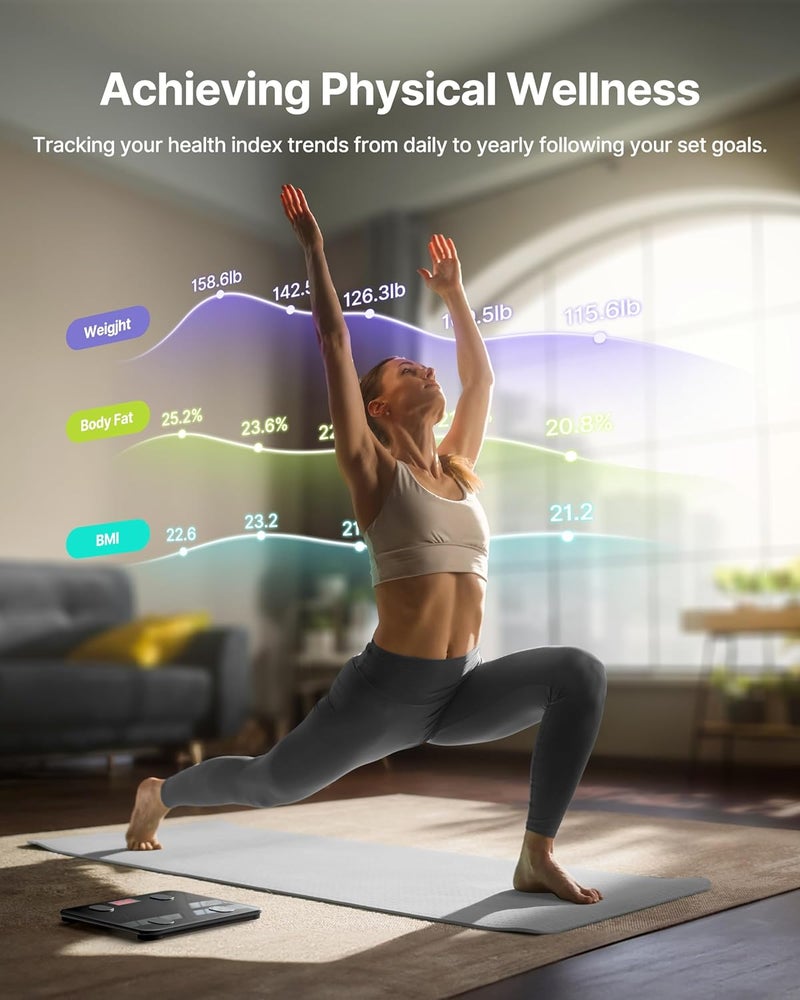 فيتينديكس ميزان FITINDEX الذكي لوزن الجسم، ميزان حمام رقمي لدهون الجسم ومؤشر كتلة الجسم والعضلات، آلة وزن مع جهاز مراقبة وتحليل تكوين الجسم عبر البلوتوث، يتزامن مع التطبيقات للأشخاص - أسود - Image 4
