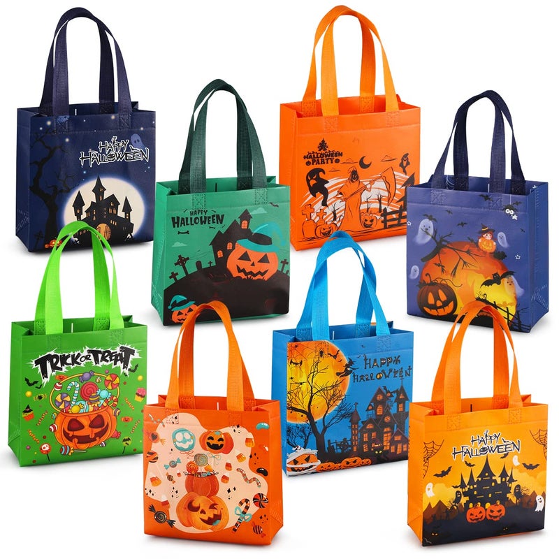 Aviski 8PCS Trick or Treat Bags Small Multifunctional NonWoven Halloween Tote Bags with Handles for Gifts Wrapping Party Supplies