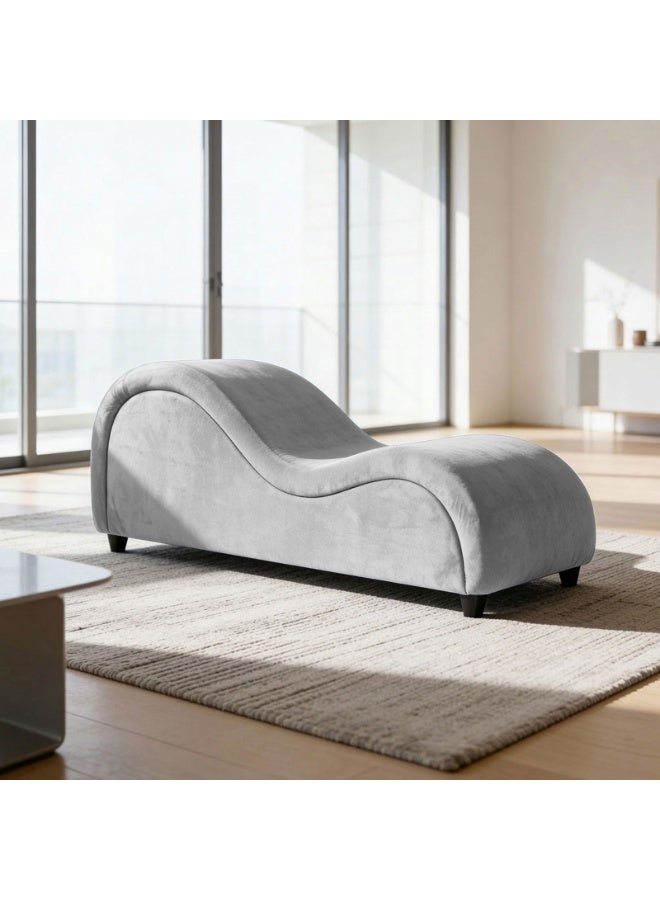 In-House Luxury Romantic Velvet Chaise Lounge Sofa by In House – Modern Comfortable Couch for Living Room & Bedroom – Grey - Image 1