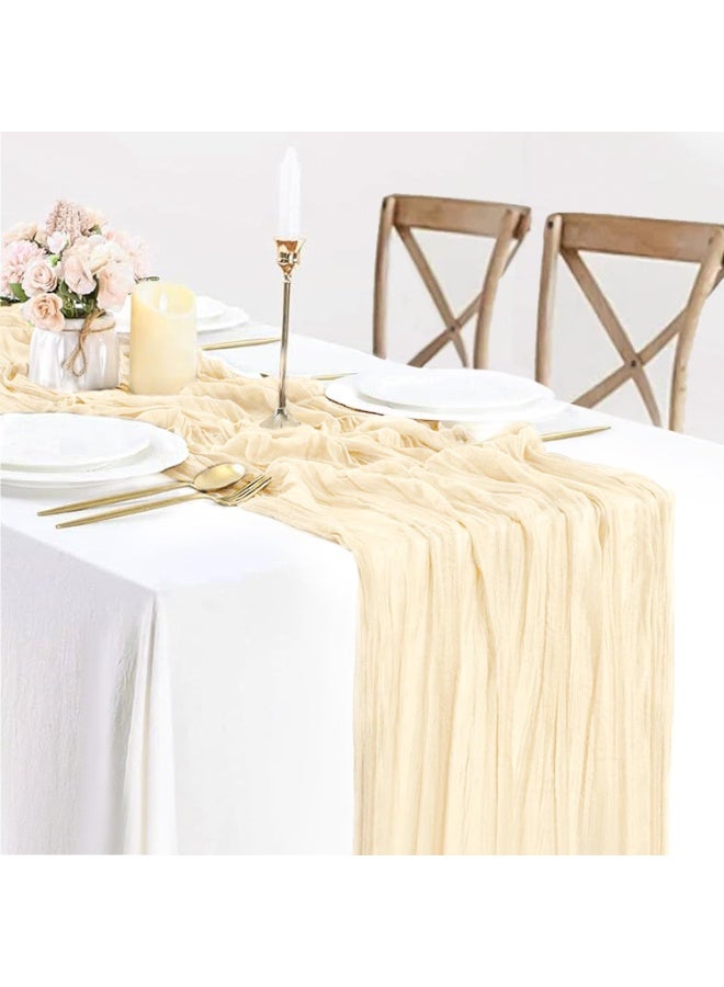 Bluejw 10FT Beige Cheesecloth Table Runner 120 Inch Rustic Boho Gauze Cheese Cloth Table Runner for Wedding Baby Shower Bridal Shower Birthday Party Home Decorations - Image 1