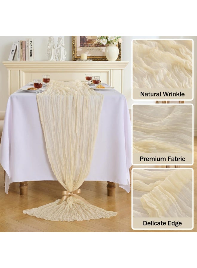 Bluejw 10FT Beige Cheesecloth Table Runner 120 Inch Rustic Boho Gauze Cheese Cloth Table Runner for Wedding Baby Shower Bridal Shower Birthday Party Home Decorations - Image 2