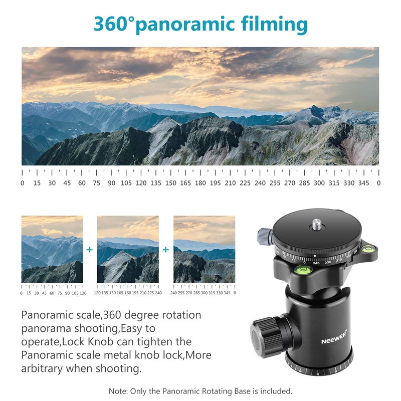 Neewer Camera Panoramic Panning Base with Style Plate, 3/8-inch Screw Aluminum Alloy Panorama Ball Tripod Head with Bubble Level for Tripod Monopod DSLR Cameras, Load Capacity 22 LBS - Image 5