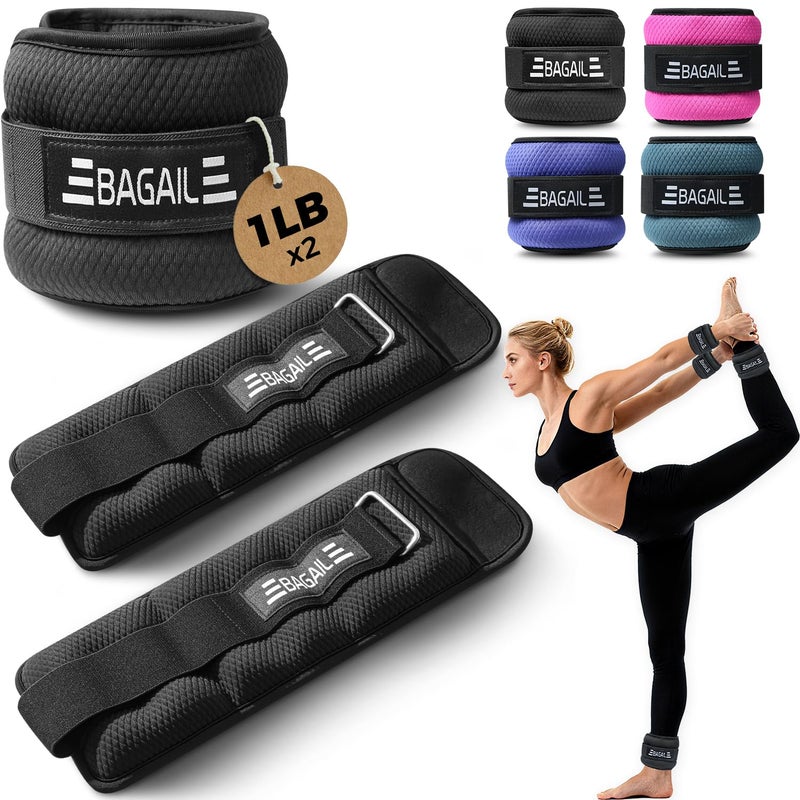 BAGAIL Ankle Wrist Weights for Women & Men, One Pair of 1/2/4/6/8/10 LBS Wearable Leg Arm Weights with Sleek Design & Secure Fit for Walking, Running, Pilates, Home Fitness & Physical Therapy - 2lb, Black - Image 1