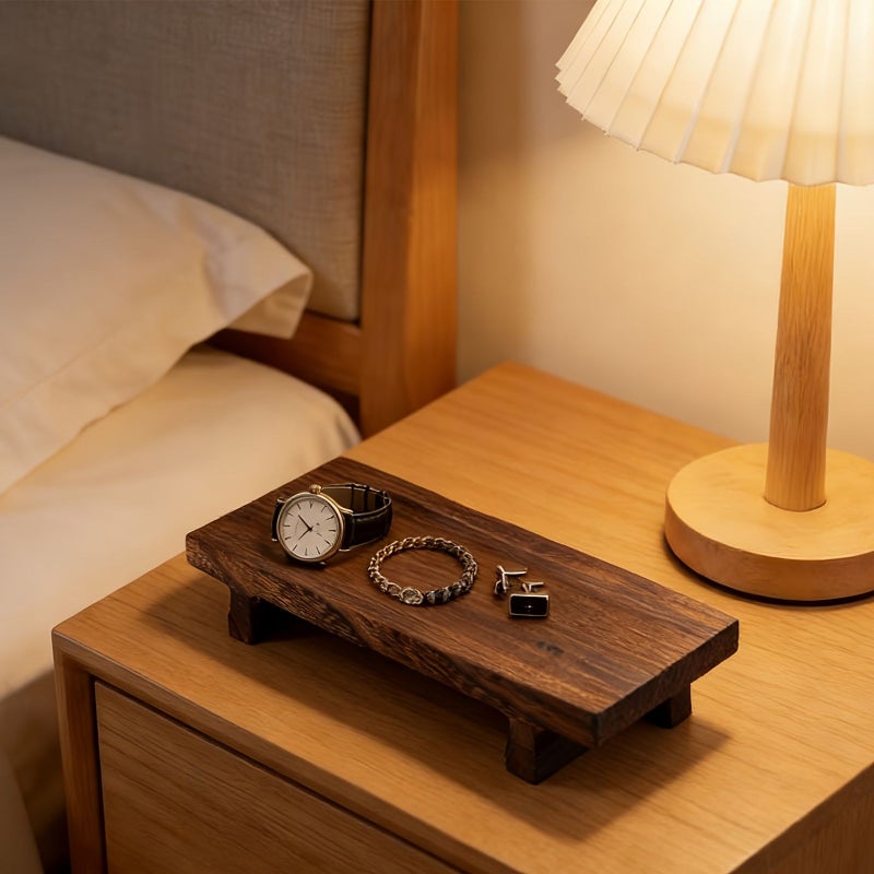 Dark Wooden Bathroom Tray for Storage Kitchen Display Rack Elegant Home Decor - Image 1