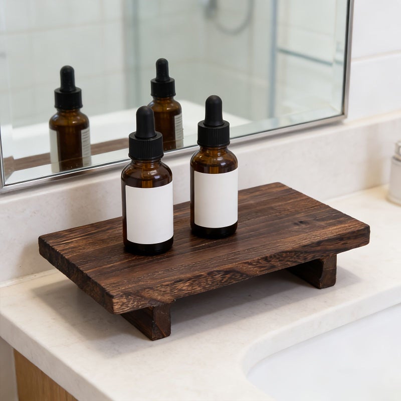 Dark Wooden Bathroom Tray for Storage Kitchen Display Rack Elegant Home Decor - Image 4