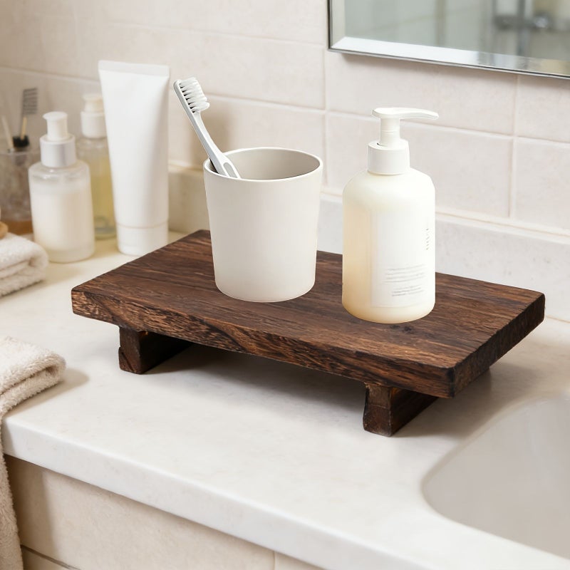 Dark Wooden Bathroom Tray for Storage Kitchen Display Rack Elegant Home Decor - Image 3