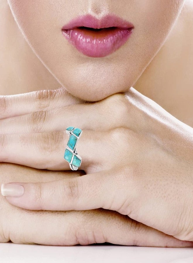 Turquoise Network Turquoise Ring Sterling Silver 925 Genuine Gemstones Size 6 to 11 (Turquoise) (9) - Image 3