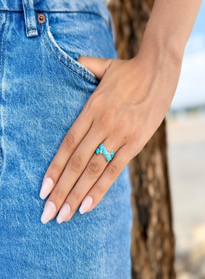 Turquoise Network Turquoise Ring Sterling Silver 925 Genuine Gemstones Size 6 to 11 (Turquoise) (9) - Image 2