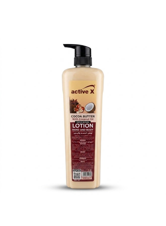 ACTIVEX Active X Cocoa Butter Hand & Body Lotion 1000ml with Coconut Oil – Deep Moisturizing Lotion for Dry Skin (UAE) - Image 1