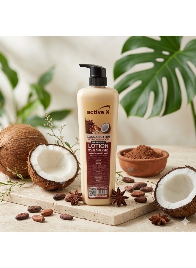 ACTIVEX Active X Cocoa Butter Hand & Body Lotion 1000ml with Coconut Oil – Deep Moisturizing Lotion for Dry Skin (UAE) - Image 3