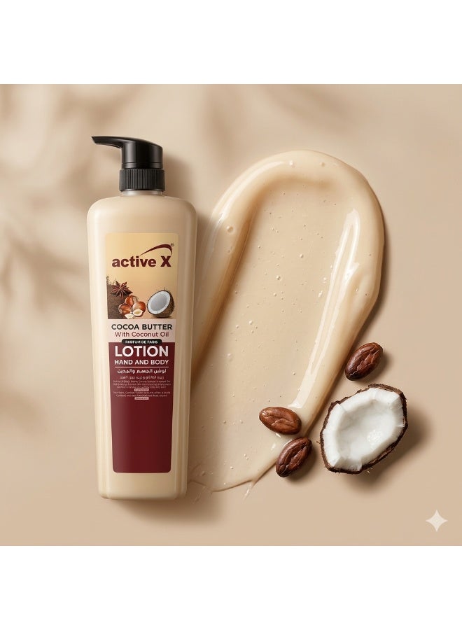 ACTIVEX Active X Cocoa Butter Hand & Body Lotion 1000ml with Coconut Oil – Deep Moisturizing Lotion for Dry Skin (UAE) - Image 5