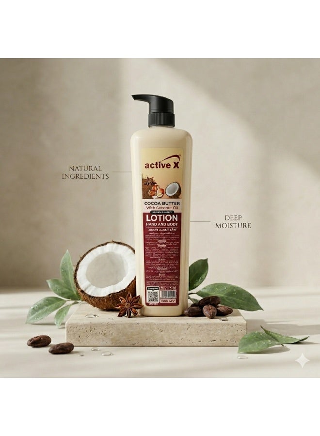 ACTIVEX Active X Cocoa Butter Hand & Body Lotion 1000ml with Coconut Oil – Deep Moisturizing Lotion for Dry Skin (UAE) - Image 4