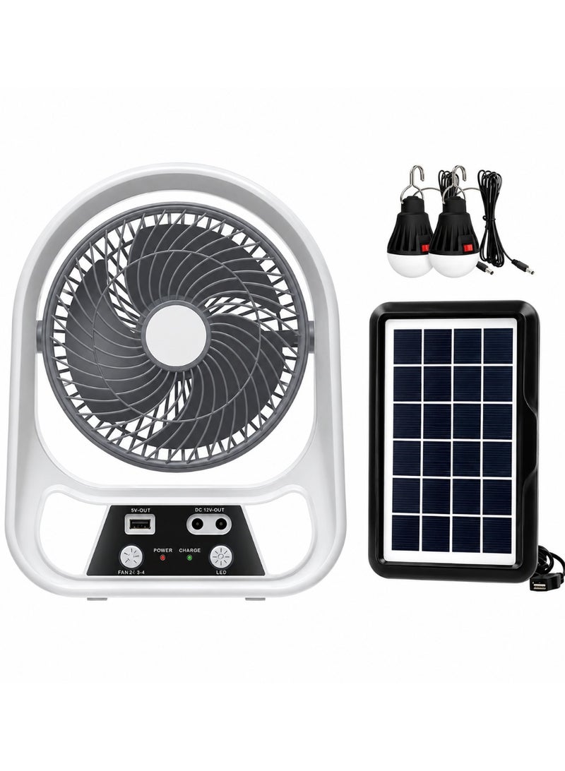 8-Inch Rechargeable Solar-Powered Fan with LED Light - Image 1