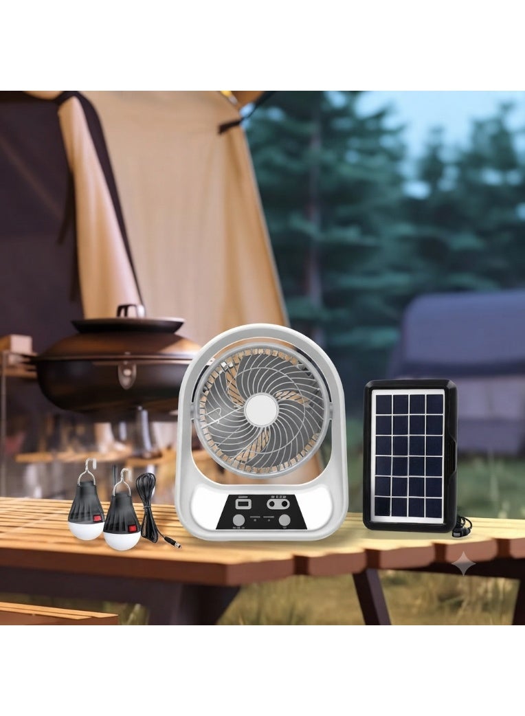 8-Inch Rechargeable Solar-Powered Fan with LED Light - Image 2