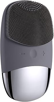 Songqee Facial Cleansing Brush 3 in 1 Electric Silicone Face Massage Brush IPX7 Waterproof Face Scrubber USB Rechargeable Face Skin Cleanser for Blackhead Remove Exfoliating Deep Cleanning Gray - Image 1
