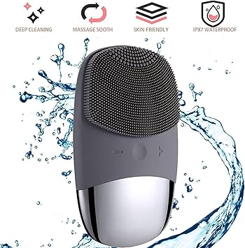 Songqee Facial Cleansing Brush 3 in 1 Electric Silicone Face Massage Brush IPX7 Waterproof Face Scrubber USB Rechargeable Face Skin Cleanser for Blackhead Remove Exfoliating Deep Cleanning Gray - Image 3