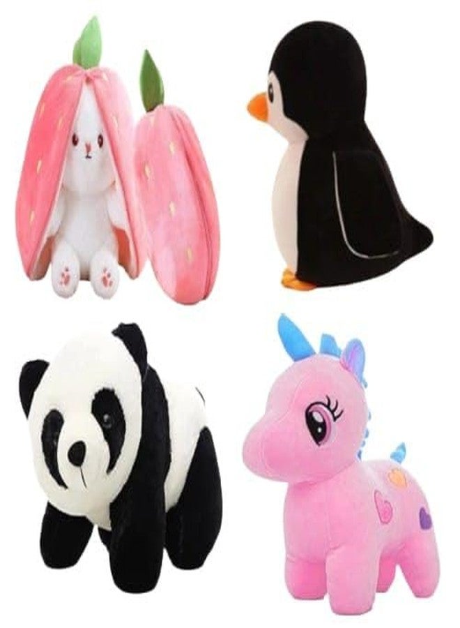 Future Shop Pack of 4 Elegant Soft Animals Stuffed Plush Fur Soft Toys Combo Set for Kids/Childrens/Boys/Girls Playing Birthday Gift Bunny,Penguine,Panda,Unicorn - Image 1